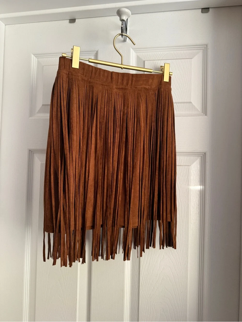 Fringe Suede-Look Mini Skirt in Brown
